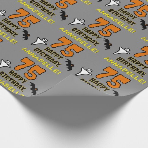 75th Birthday Spooky Halloween Theme Custom Name Wrapping Paper