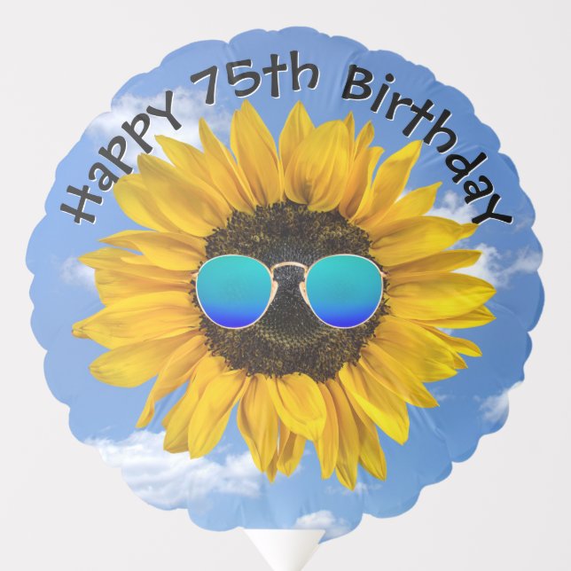75th Birthday Sunflower With Sunglasses Balloon (Front)