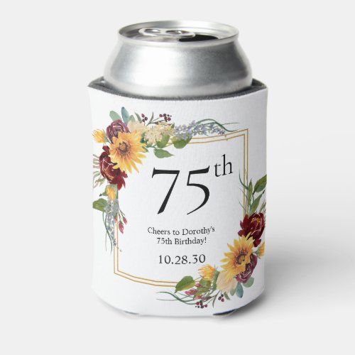 75th Birthday Sunflowers Can Cooler
