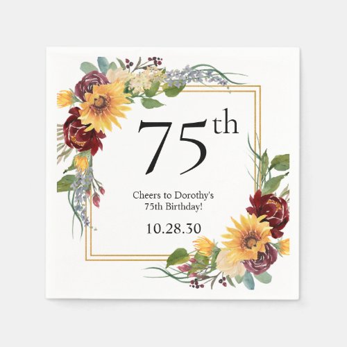75th Birthday Sunflowers Napkins