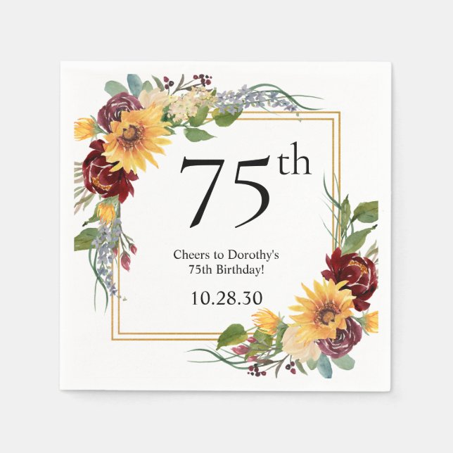 75th Birthday Sunflowers Napkins (Front)