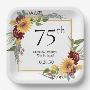 75th Birthday Sunflowers Paper Plates