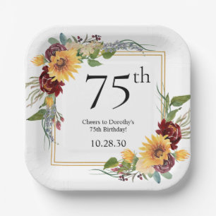 75th Birthday Sunflowers Paper Plates