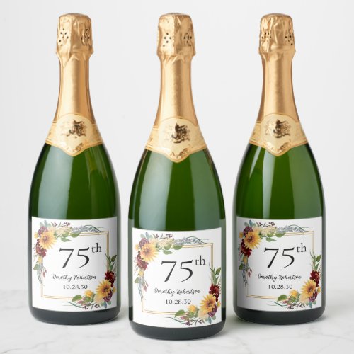 75th Birthday Sunflowers Sparkling Wine Label