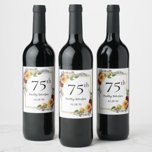 75th Birthday Sunflowers Wine Label