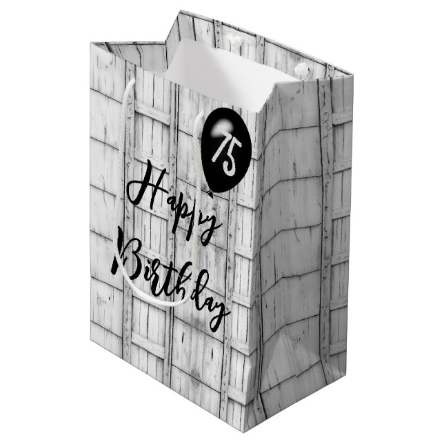 75th Birthday Symmetrical Rustic Wood Pattern Medium Gift Bag (Front Angled)