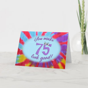 75th birthday tie dye frame card