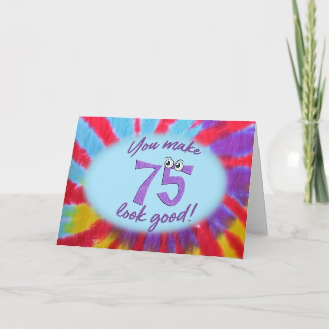 75th birthday tie dye frame card (Front)