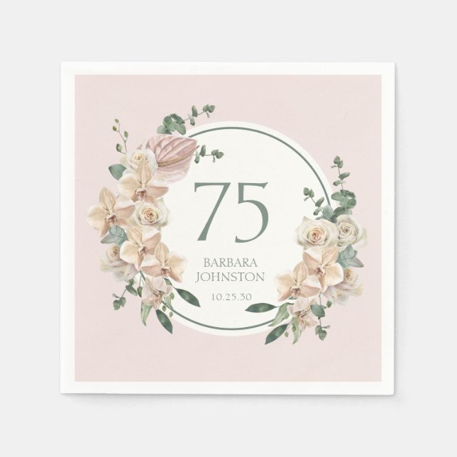 75th Birthday Tropical Floral Napkins (Front)