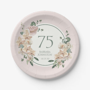 75th Birthday Tropical Floral Paper Plates