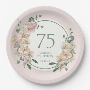 75th Birthday Tropical Floral Paper Plates
