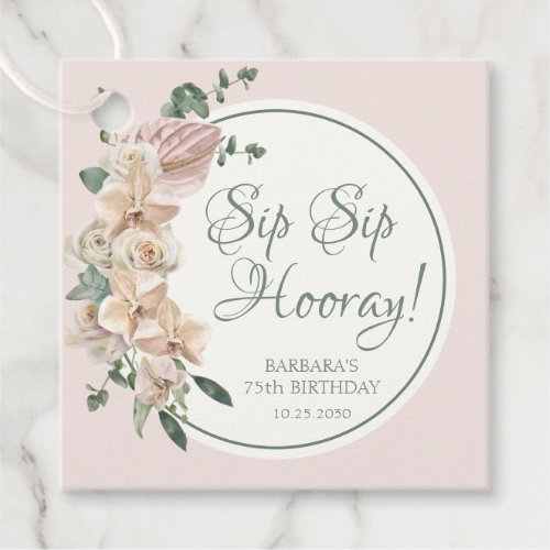 75th Birthday Tropical Floral Sip Sip Hooray Favor Tags