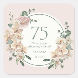 75th Birthday Tropical Floral Thank You Square Sticker