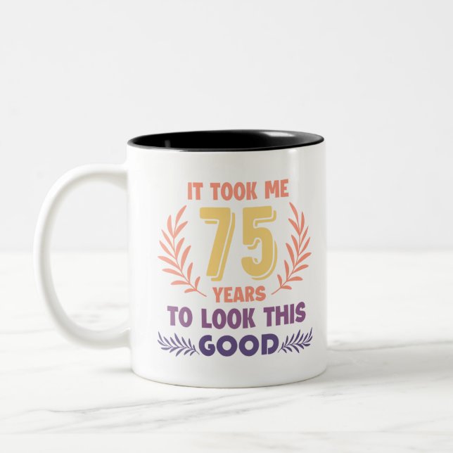 75th Birthday Two-Tone Coffee Mug (Left)