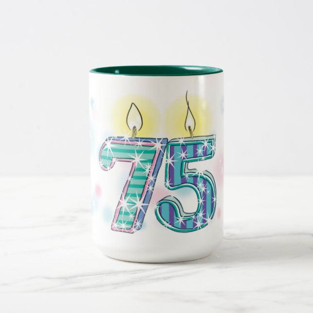 75th Birthday Two-Tone Coffee Mug (Center)