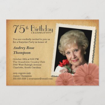 75th Birthday Vintage Daisy Photo Invitations by weddingtrendy at Zazzle