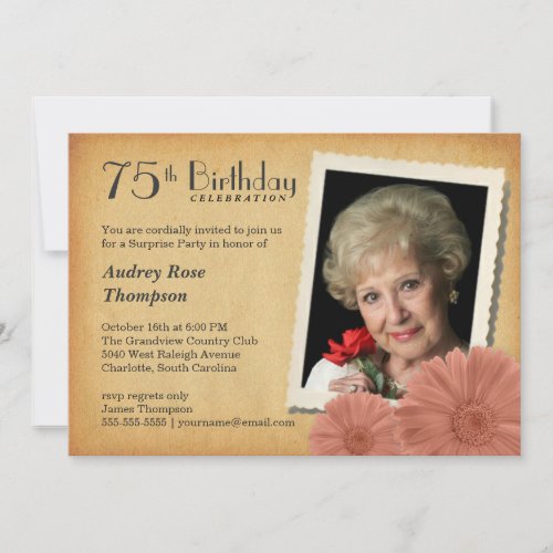 75th Birthday Vintage Daisy Photo Invitations
