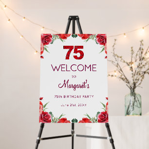 75th Birthday Welcome – Elegant Red Roses Design Foam Board