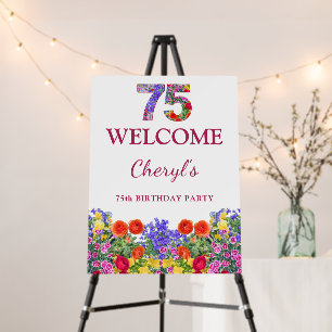 75th Birthday Welcome Sign Floral Elegant Party