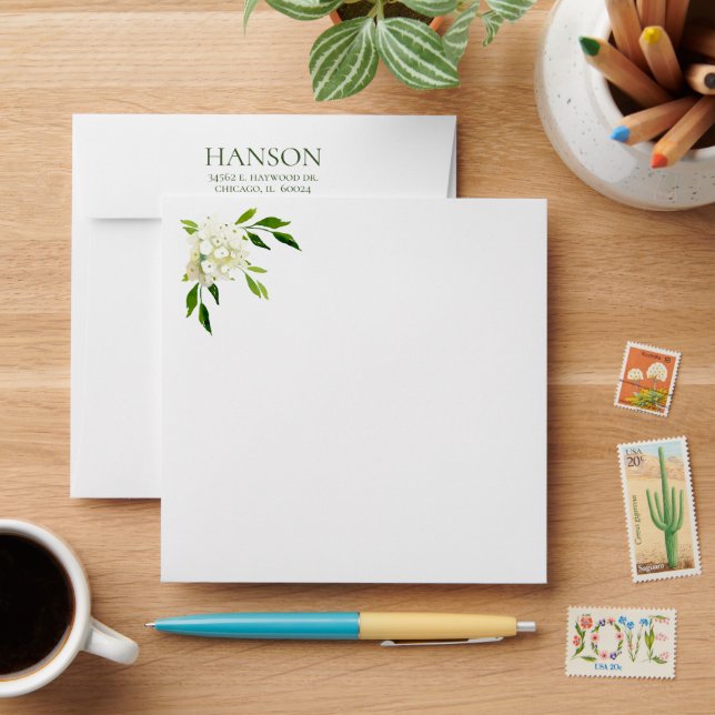 75th Birthday White Hydrangea Square Envelope (Desk)