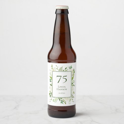 75th Birthday White Hydrangeas Beer Bottle Label