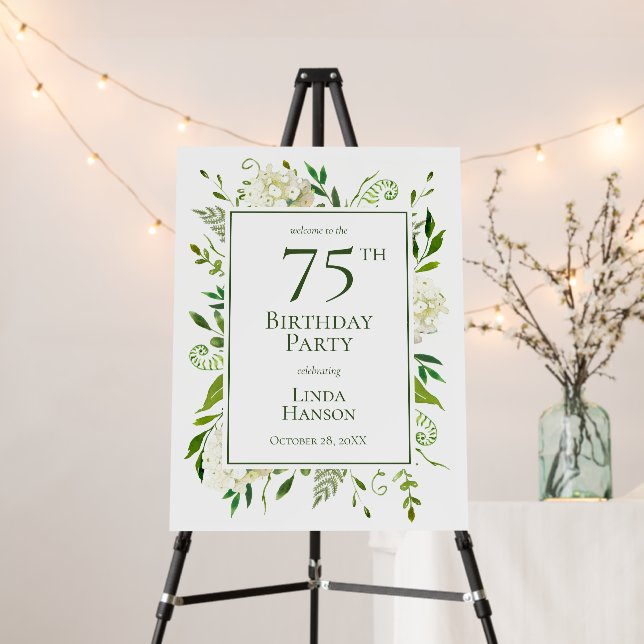 75th Birthday White Hydrangeas Foam Board (In Situ (Stand))