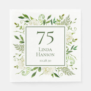 75th Birthday White Hydrangeas Napkins