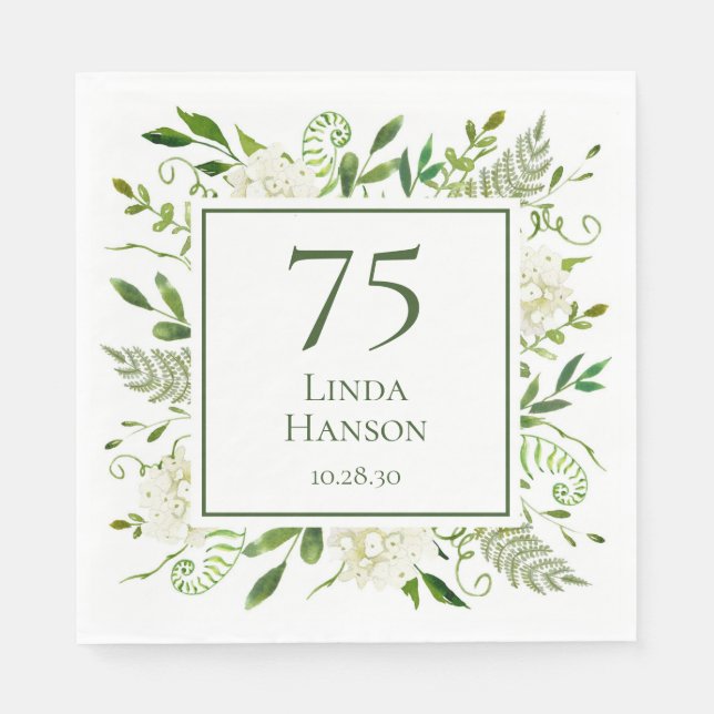 75th Birthday White Hydrangeas Napkins (Front)