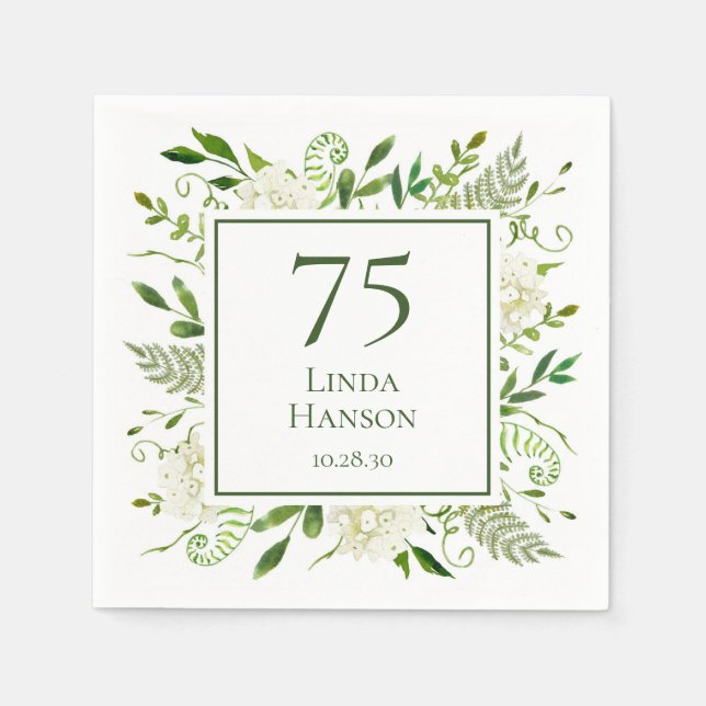 75th Birthday White Hydrangeas Napkins (Front)