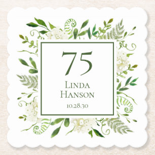 75th Birthday White Hydrangeas Paper Coaster