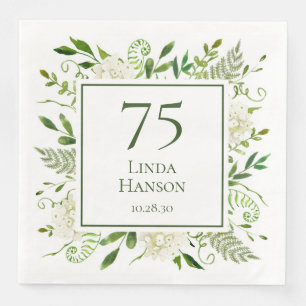 75th Birthday White Hydrangeas Paper Dinner Napkins