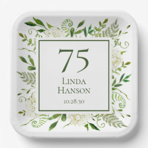 75th Birthday White Hydrangeas Paper Plates