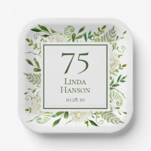 75th Birthday White Hydrangeas Paper Plates