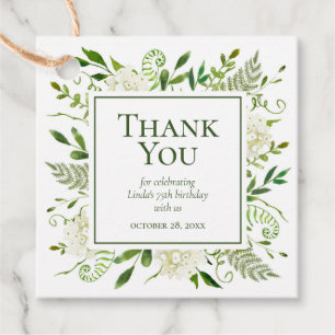 75th Birthday White Hydrangeas Thank You Favor Tags