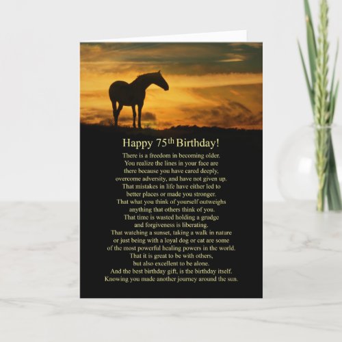 75th Birthday Wise Words with Horse and Sunset  Card