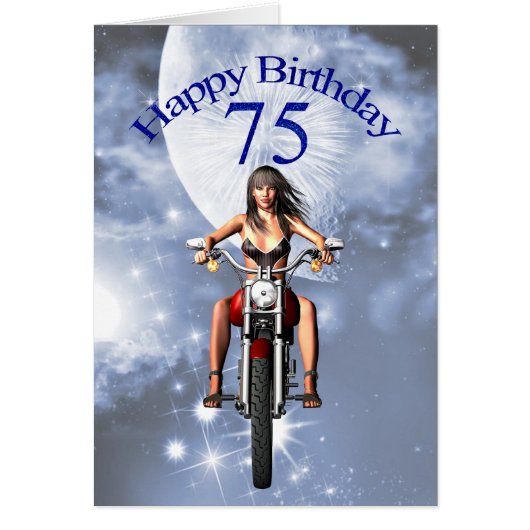 75th birthday with a biker girl cards (Front)
