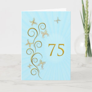 75th Birthday with golden butterflies Card