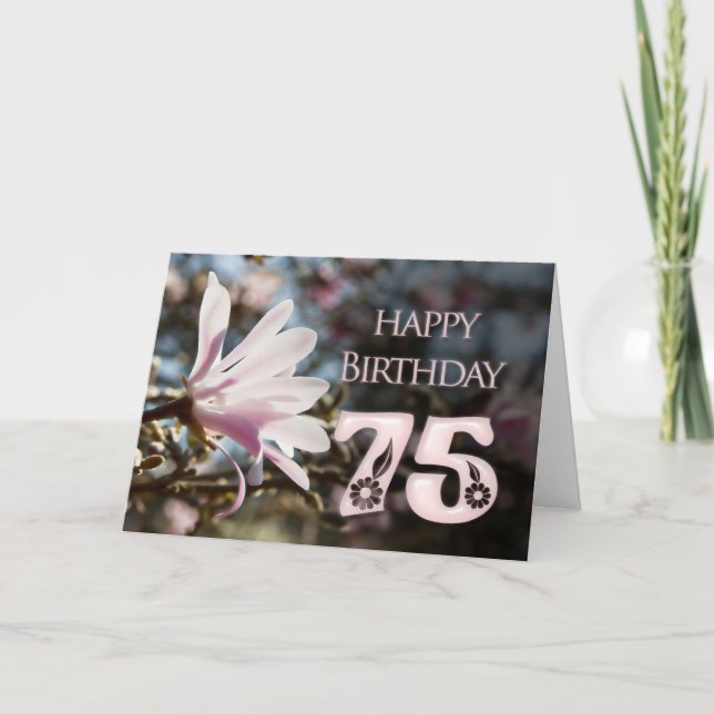 75th Birthday with magnolia Card (Front)
