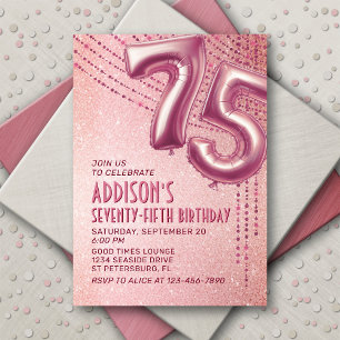75th Birthday Womens Rose Gold Invitation