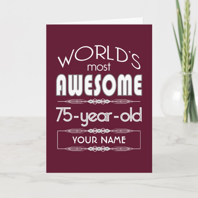 75th Birthday Worlds Best Fabulous Dark Red Card (Front)