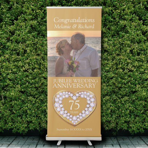 75th diamond gold wedding anniversary photo heart retractable banner