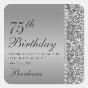 75th Elegant Silver Birthday Square Sticker