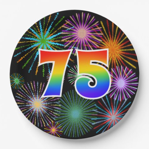 75th Event _ Fun Colorful Bold Rainbow 75 Paper Plates