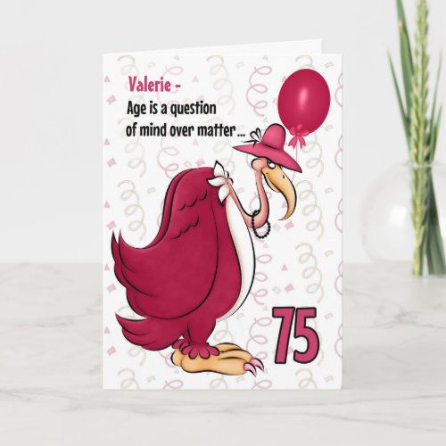 75th Funny Birthday Pink Buzzard with Name Card