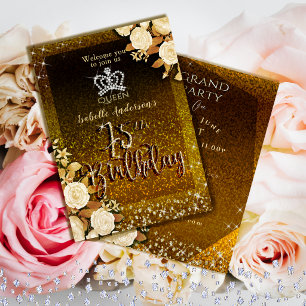 75th Glittering Crown Gold Birthday  Invitation