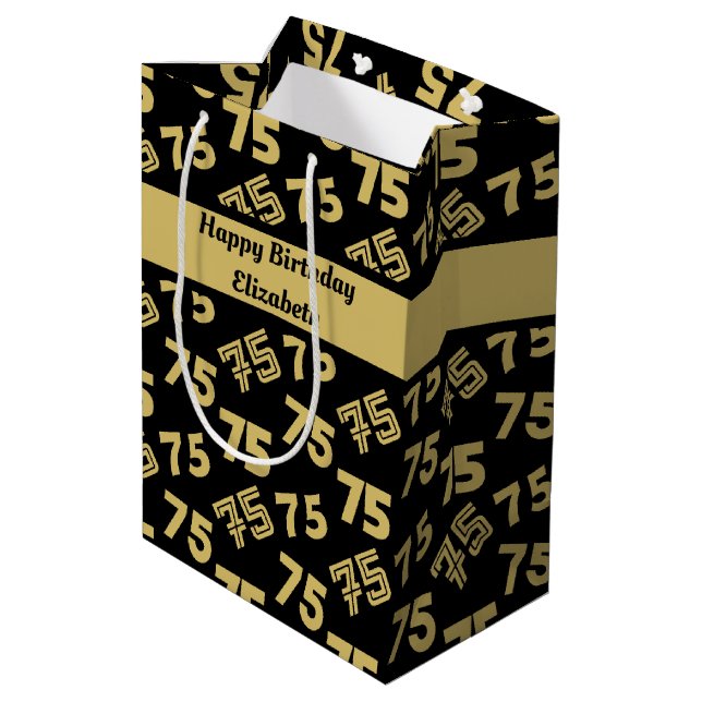 75th Happy Birthday Name Personalized Medium Gift Bag (Back Angled)