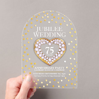 75th jubilee wedding anniversary heart acrylic invitations