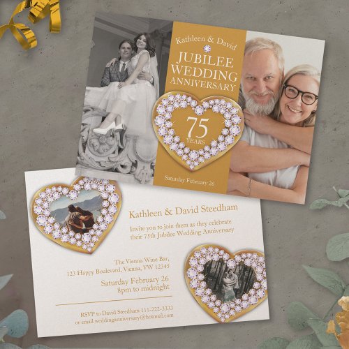 75th jubilee wedding anniversary heart party invitation