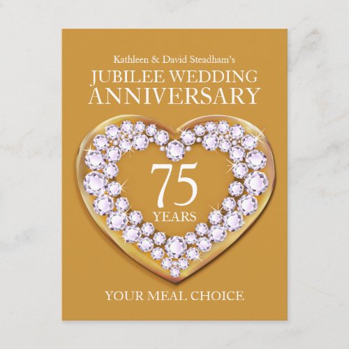 75th Jubilee Wedding Anniversary meal choice Enclosure Card