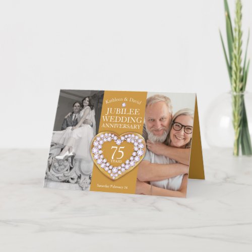 75th Jubilee wedding anniversary now then photo Card